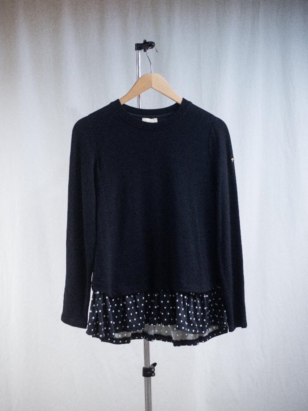 Kate Spade Long Sleeve Polka Dot Ruffle Hem Shirt